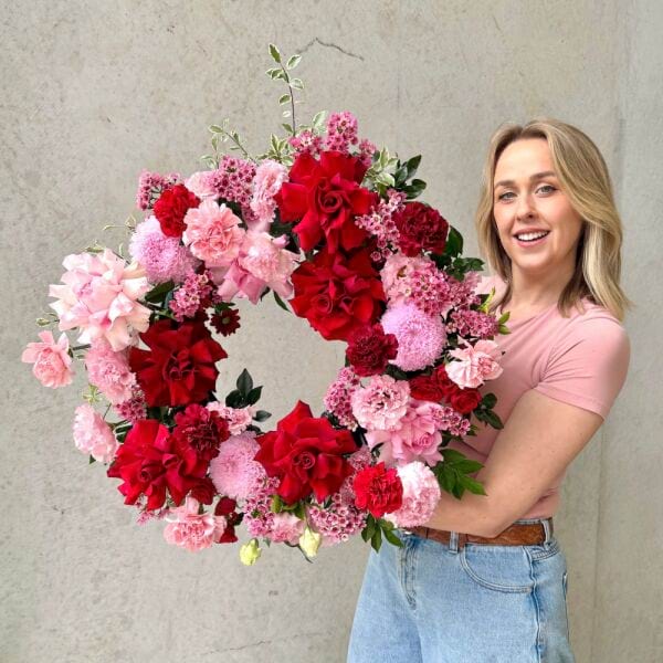 Pink and Red Sympathy Wreath Sydney - Large Size