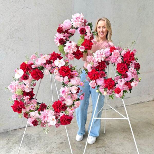 Pink and Red Sympathy Wreath Sydney - Set of Three