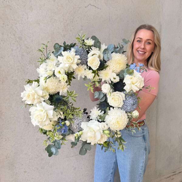 White and Blue Sydney Sympathy Wreath - Large Size