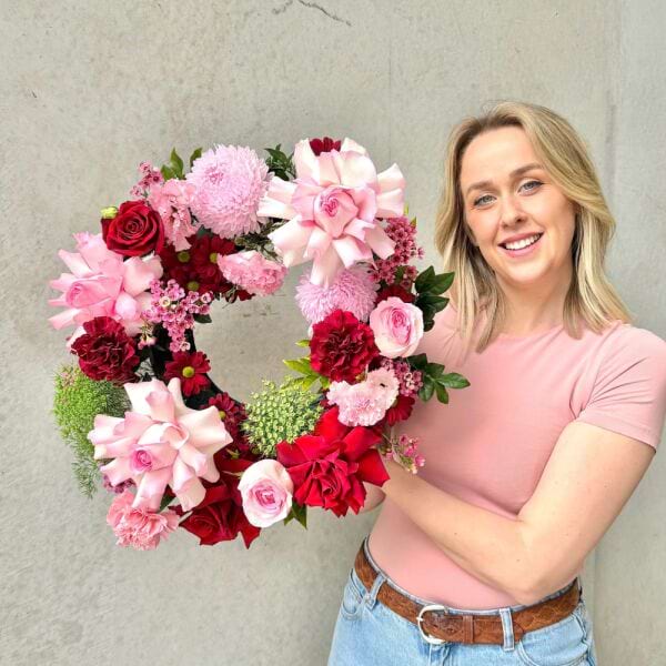 Pink and Red Sympathy Wreath Sydney - Petite Size