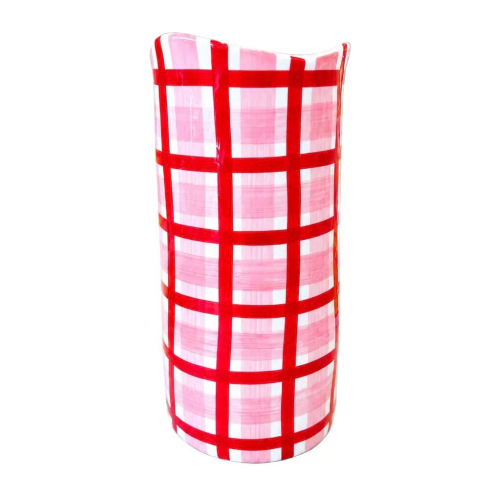 Large Ceramic Vase - Pink & Red Gingham